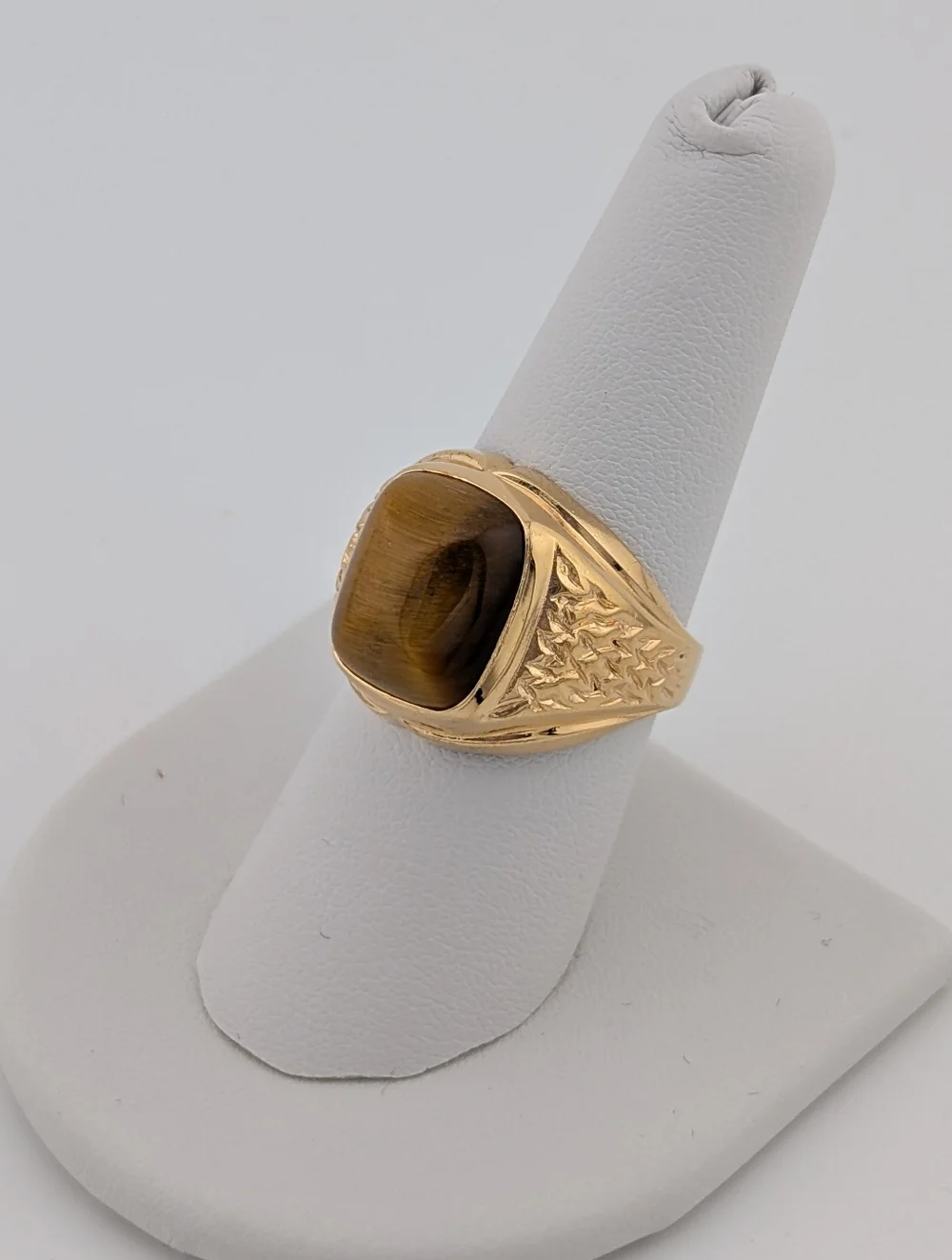 Vintage Tiger's Eye 18K HGE Ring - Chunky Gold Gemstone Estate Jewelry